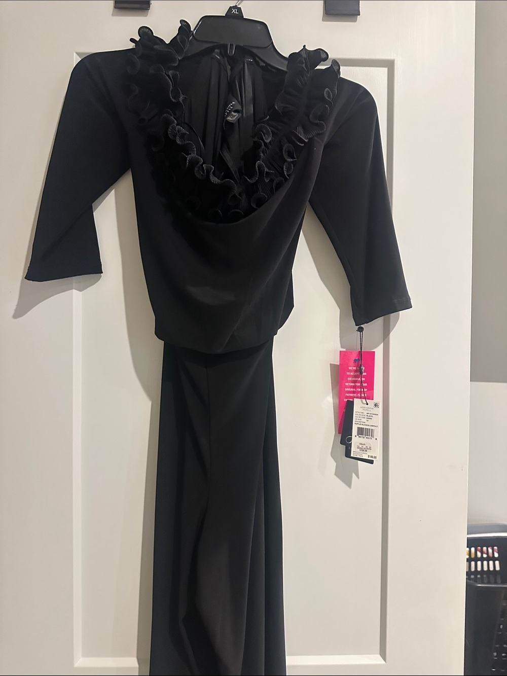 Adrianna Papell Black Wide Leg Jumpsuit with Ruffled Cowl Neck